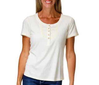 Thumbnail 1: BUNULU Women's Short Sleeve Crochet Henley Top 