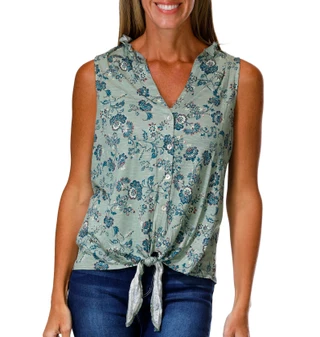 Thumbnail 1: Status by Chenault Women's Sleeveless Floral Split Neck Tie Front Top 
