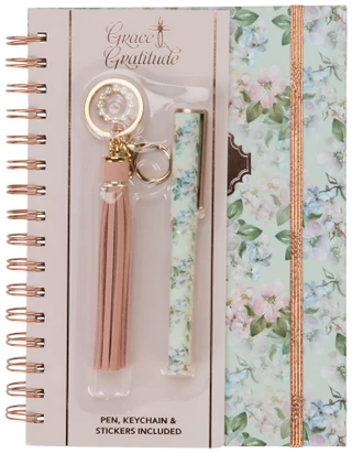 Thumbnail 1: Grace and Gratitude Floral Journal w/ Pen, Keychain & Stickers 