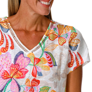 Thumbnail 3: Milano Women's Short Sleeve Embellished Floral V Neck Top 