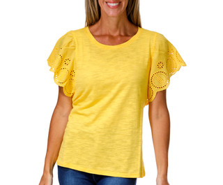Thumbnail 1: Jessica Simpson Women's Short Sleeve Mixed Media Eyelet Top 
