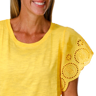 Thumbnail 2: Jessica Simpson Women's Short Sleeve Mixed Media Eyelet Top 