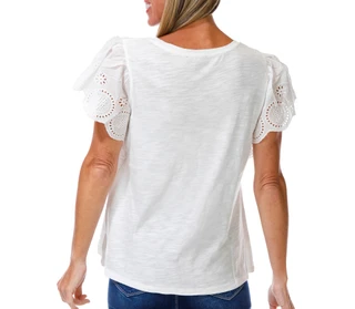 Thumbnail 2: Jessica Simpson Women's Short Sleeve Mixed Media Eyelet Top 