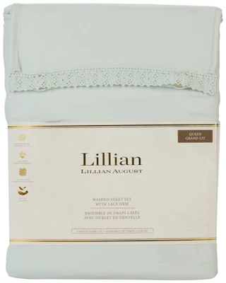 Thumbnail 1: LILLIAN AUGUST 4 Pc Washed Sheet Set with Lace Hem 