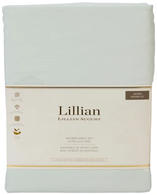 Thumbnail 2: LILLIAN AUGUST 4 Pc Washed Sheet Set with Lace Hem 