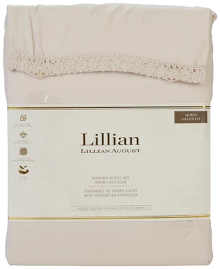 Thumbnail 1: LILLIAN AUGUST Queen 4 Pc Washed Sheet Set w/ Lace Hem 
