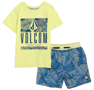 Thumbnail 1: VOLCOM Boy's 2 Pc Short Sleeve Logo Graphic Tee Short Set 