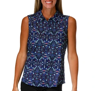 Thumbnail 1: Lillie Green Women's Sleeveless Floral Polo Top 