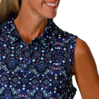 Thumbnail 3: Lillie Green Women's Sleeveless Floral Polo Top 