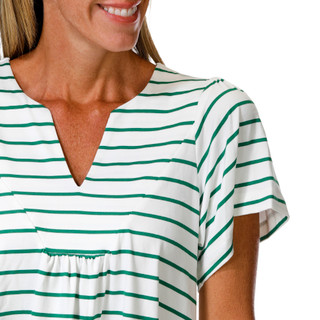 Thumbnail 2: BOBEAU Petite Short Sleeve Striped Split Neck Top 