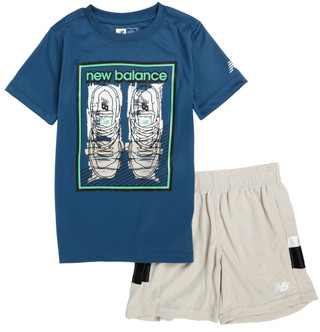 Thumbnail 1: New Balance Boy's 2 Pc Short Sleeve Sneaker Logo Graphic Tee Short Set 