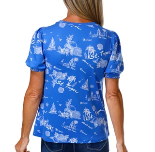Thumbnail 3: BOBEAU Petite Short Sleeve Printed Crew Neck Top 