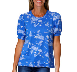 Thumbnail 1: BOBEAU Petite Short Sleeve Printed Crew Neck Top 