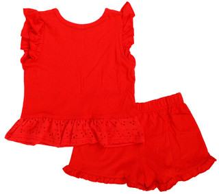 Thumbnail 2: Minnie Mouse Girl's 2 Pc Ruffle Sleeve Minnie Crochet Trim Short Set 
