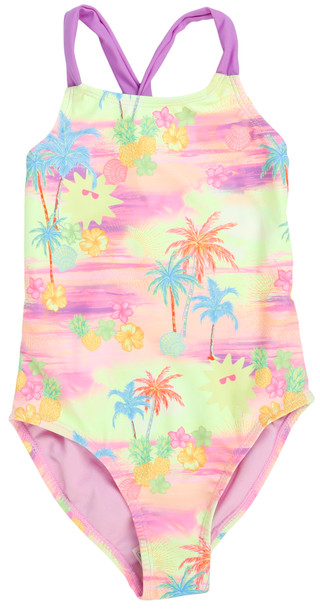 Thumbnail 1: Breaking Waves Girl's Tropical One-Piece Swimsuit 