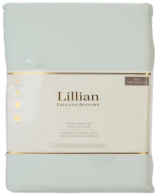 Thumbnail 2: LILLIAN AUGUST 4 Pc Washed Sheet Set with Lace Hem 