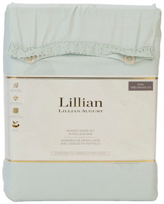 Thumbnail 1: LILLIAN AUGUST 4 Pc Washed Sheet Set with Lace Hem 