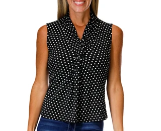 Thumbnail 1: Tahari Petite Sleeveless Polka Dot Twisted Front Top 