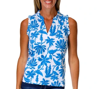 Thumbnail 1: Tahari Petite Sleeveless Floral V Neck Ruffle Top 