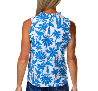 Thumbnail 3: Tahari Petite Sleeveless Floral V Neck Ruffle Top 
