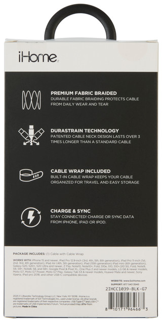 Thumbnail 2: Ihome 10 Foot Durastrain USB-C To USB-A Cable 