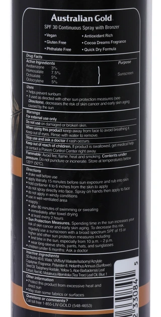Thumbnail 2: AUSTRALIAN GOLD 6 oz Instant Bronzer SPF 30 Continuous Spray Sunscreen 