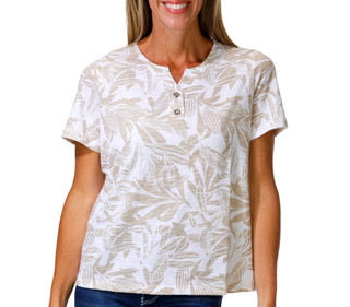 Thumbnail 1: Coral Bay Petite Short Sleeve Printed Split Neck Grommet Top 