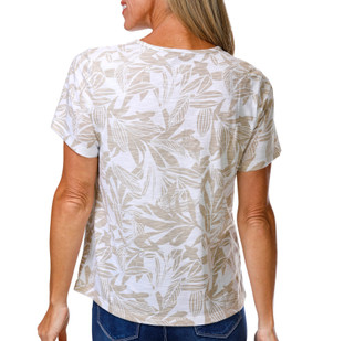 Thumbnail 2: Coral Bay Petite Short Sleeve Printed Split Neck Grommet Top 