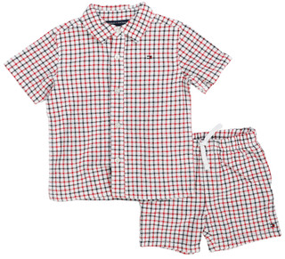 Thumbnail 1: Tommy Hilfiger Toddler Boy's Short Sleeve Plaid Button Down Top Short Set 