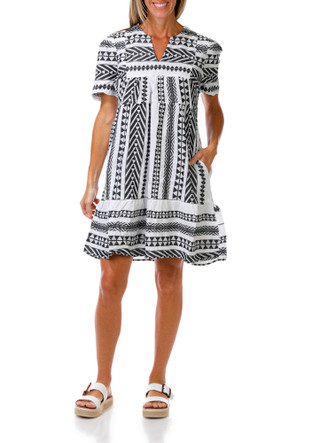 Thumbnail 1: Dash Women's Short Sleeve Directional Stripe Dress 