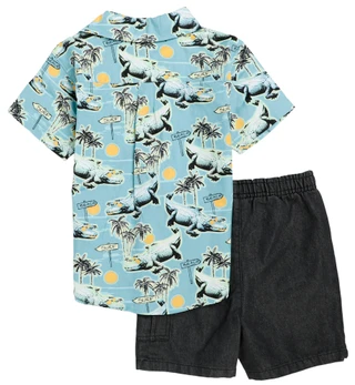 Thumbnail 2: Mick Mack Boy's 2 Pc Gator Button Down Shirt Short Set 