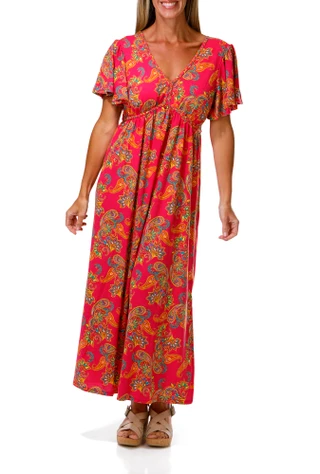 Thumbnail 1: HARLOW & ROSE Women's Flutter Sleeve Maxi Dress 