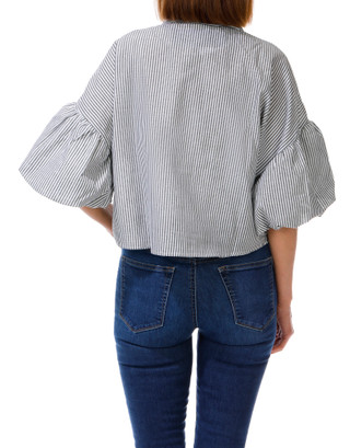 Thumbnail 2: LIV LOS ANGELES Women's Striped Button Down Puffy Sleeve Top 