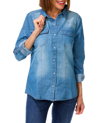 Thumbnail 1: Cavalini Women's Snap Down 2 Pocket Roll Tab Sleeve Shirt 
