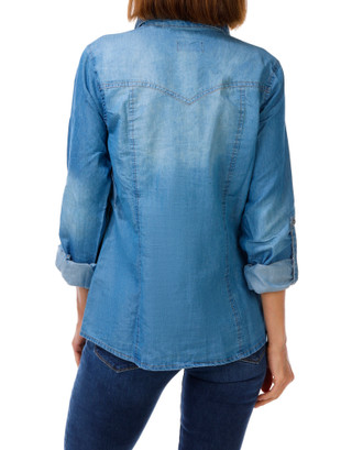Thumbnail 2: Cavalini Women's Snap Down 2 Pocket Roll Tab Sleeve Shirt 