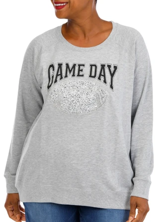 Thumbnail 1: Sable Sky Women's Plus Rhinestone Football Sweatshirt  