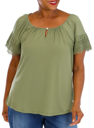 Thumbnail 1: ADRIENNE VITTADINI Women's Plus Crochet Sleeve Top  