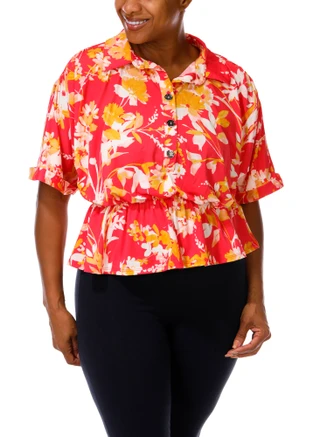 Thumbnail 1: Ava & Grace Women's Plus Peplum Collar Top  