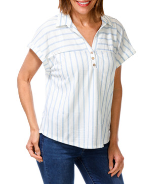 Thumbnail 1: Cure Apparel Women's Petite Stripe Print Top 