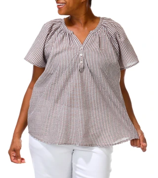 Thumbnail 1: Just Living Women's Plus Gingham Print Top  