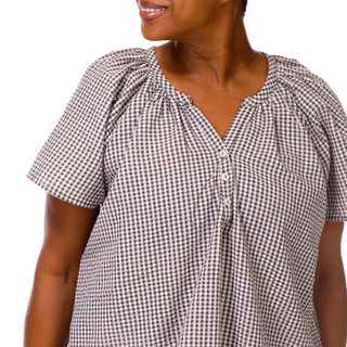 Thumbnail 3: Just Living Women's Plus Gingham Print Top  