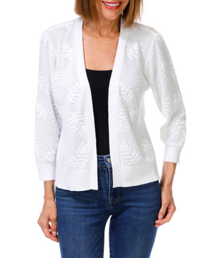 Thumbnail 1: ADRIENNE VITTADINI Women's Pointelle 3/4 Sleeve Palm Frond Open Cardigan 