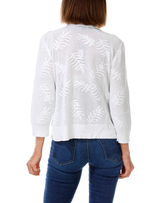 Thumbnail 2: ADRIENNE VITTADINI Women's Pointelle 3/4 Sleeve Palm Frond Open Cardigan 