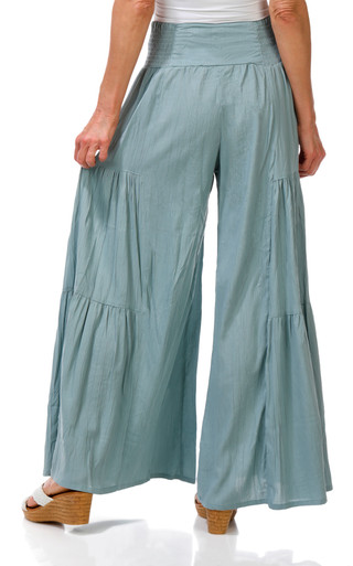 Thumbnail 2: Nostalgia Women's Tie Waist Tiered Wide Leg Palazzo Pants 