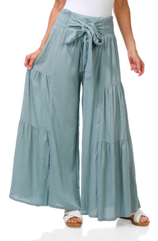 Thumbnail 1: Nostalgia Women's Tie Waist Tiered Wide Leg Palazzo Pants 