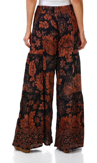 Thumbnail 2: Nostalgia Women's Crochet Trim Tiered Wide Leg Print Palazzo Pants 