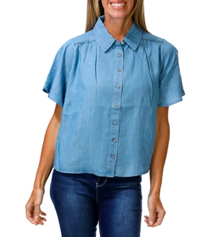 Thumbnail 1: Liverpool Women's Petite Flutter Sleeve Button Down Shirt 