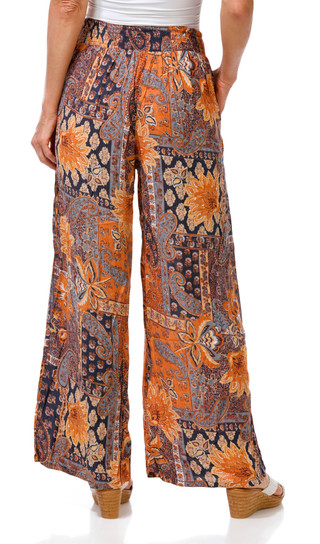 Thumbnail 2: Lola P. Women's Tie Waist 2 Pocket Wide Leg Print Pants 