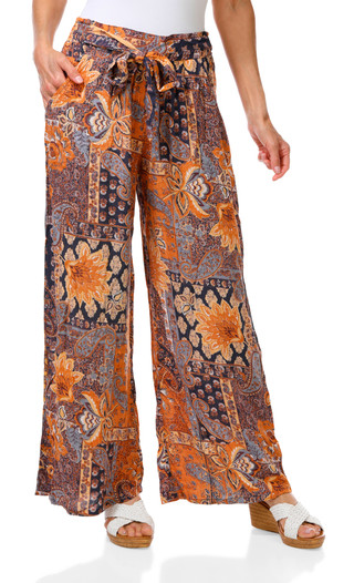 Thumbnail 1: Lola P. Women's Tie Waist 2 Pocket Wide Leg Print Pants 