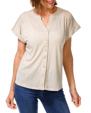 Thumbnail 1: Fifty Street Women's Gingham Print Button Down Top  